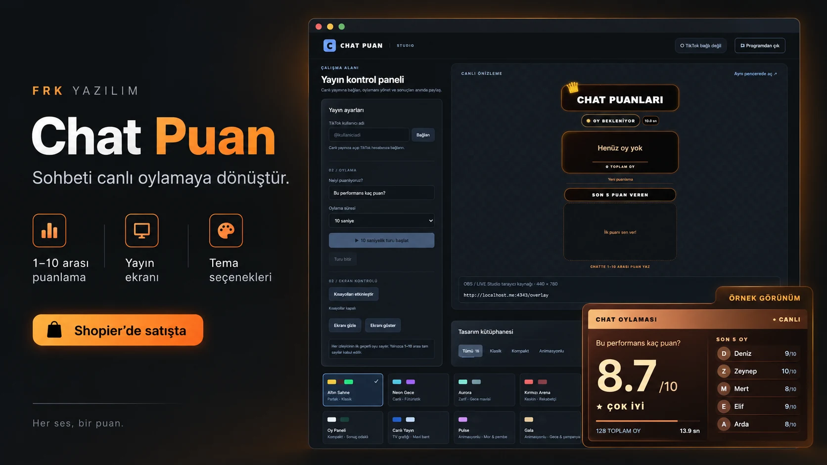 Chat Puan control panel and sample voting overlay